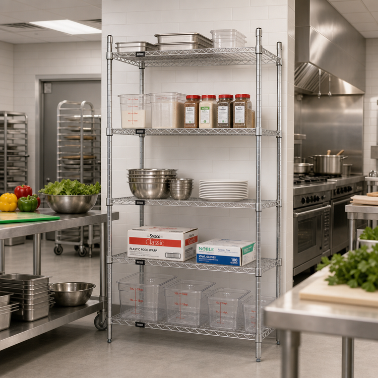 Product image #2 for Quantum 30"W x 18"D x 74"H Stationary 5-Shelf Wire Shelving Starter Kit, 304 Stainless Steel