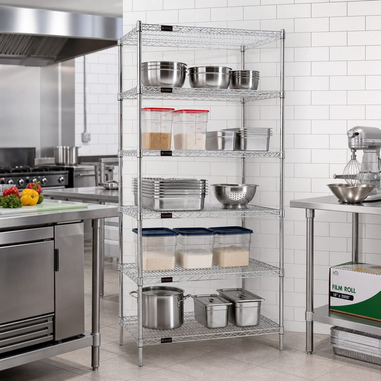 Product image #2 for Eagle Group 5-Tier Stationary Starter Wire Shelving Unit, 24" W x 24" D x 86" H, Stainless Steel Finish
