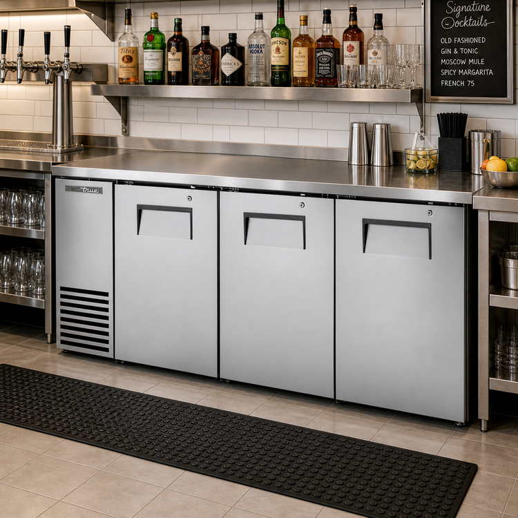 Product image #2 for True Two-Section Back Bar Cooler with 3 Solid Locking Doors, 72-1/8 Inch Wide, Stainless Steel