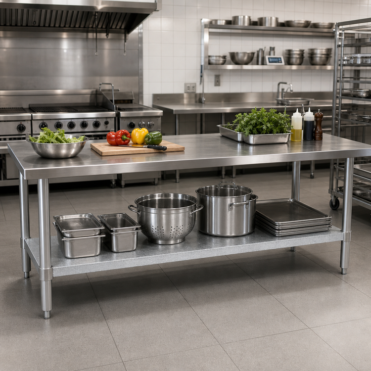 Product image #2 for 96 Inch x 30 Inch Galvanized Undershelf for Commercial Work Tables