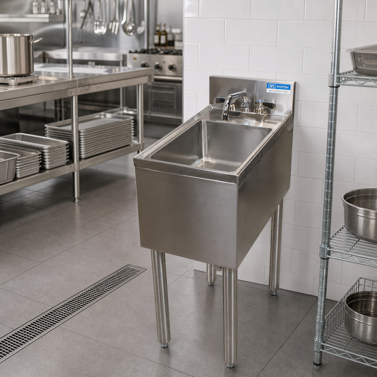 Product image #3 for Underbar Stainless Steel Dump Sink with 10" x 14" x 6" Bowl, 4" Backsplash, and Faucet