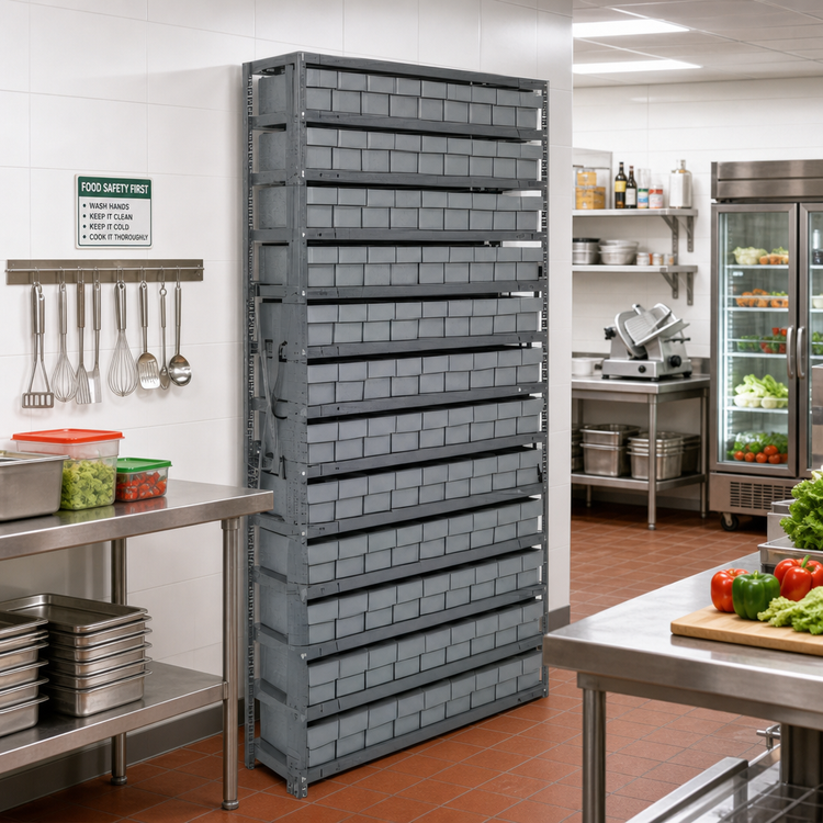 Product image #2 for Quantum Heavy-Duty Stationary Wire Shelving Unit with 13 Shelves and 108 Bins