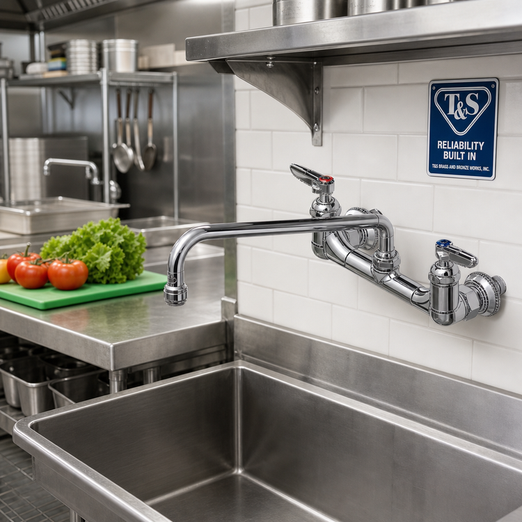 Product image #2 for T&S Brass Double Wall-Mount Pantry Faucet with 12-Inch Swing Nozzle
