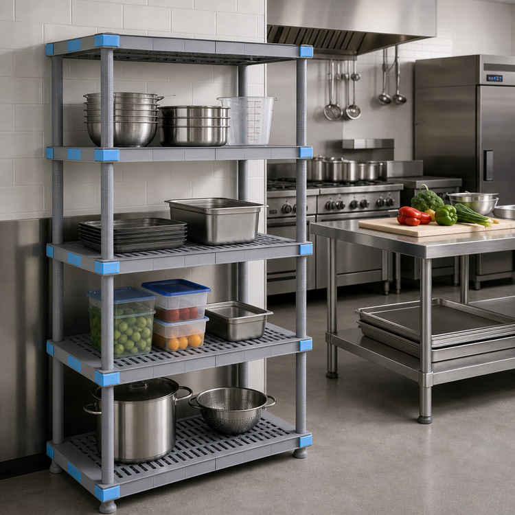 Product image #2 for Millenia 60"W x 18"D x 86"H Gray Polymer Stationary Starter Shelving Unit with 4 Open Grid Shelves