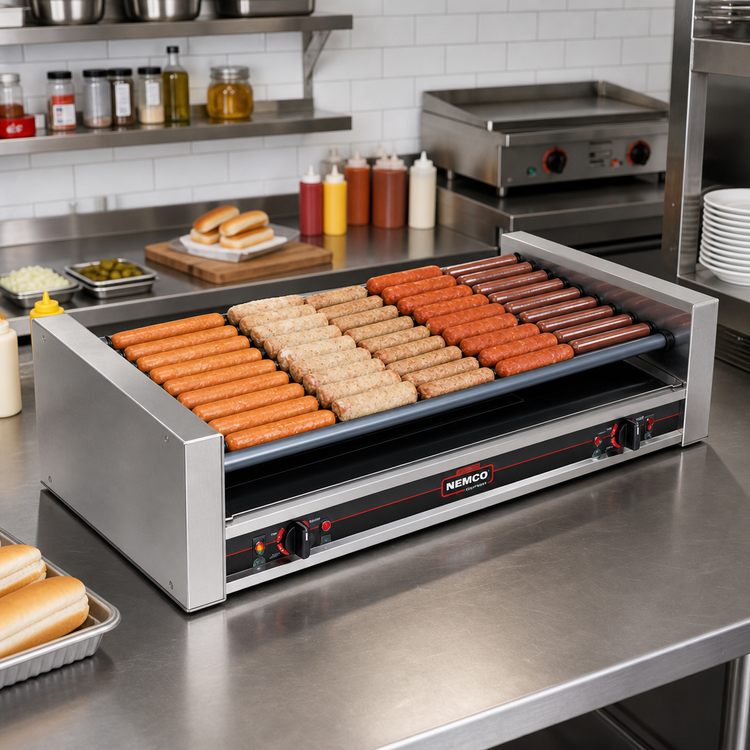 Product image #2 for Nemco Roll-A-Grill Wide Slanted GripsIt Hot Dog Roller Grill, 45 Hot Dog Capacity