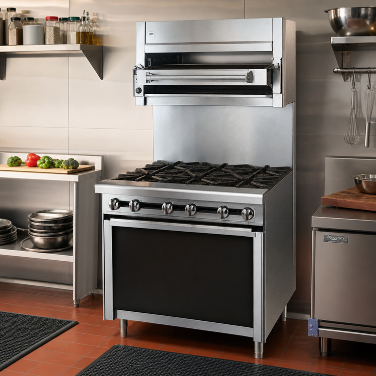 Product image #2 for Jade Titan JTRHE-3-3 36" Heavy Duty Gas Step-Up Range with 6 Open Burners and Cabinet Base