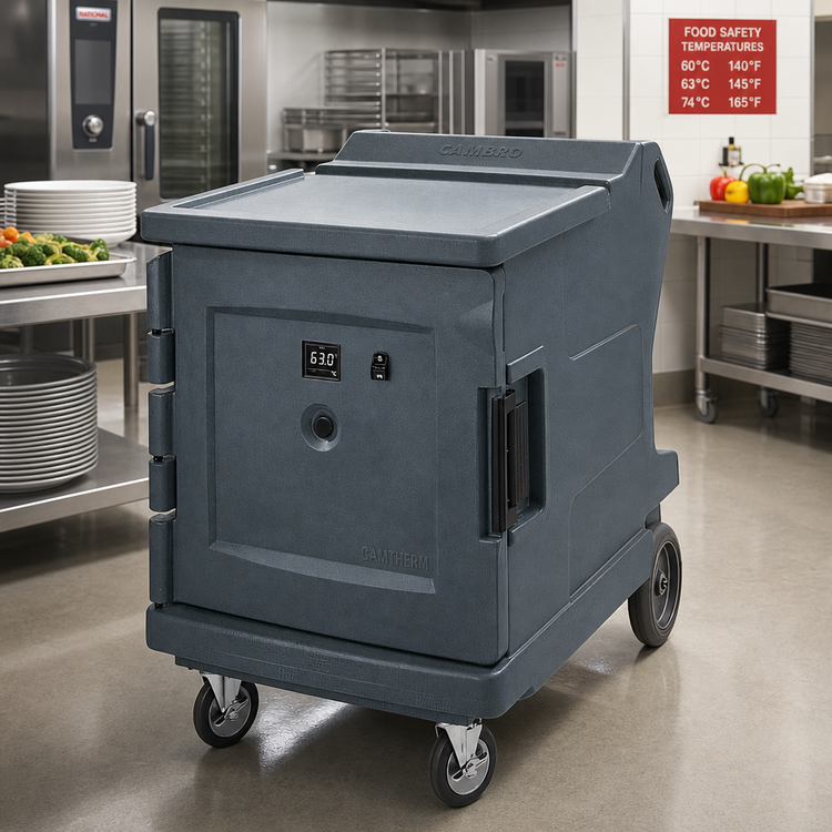 Product image #3 for Cambro Camtherm Low Profile Electric Hot Holding Cabinet Cart, Single Door, Celsius Digital Thermometer, Granite Gray