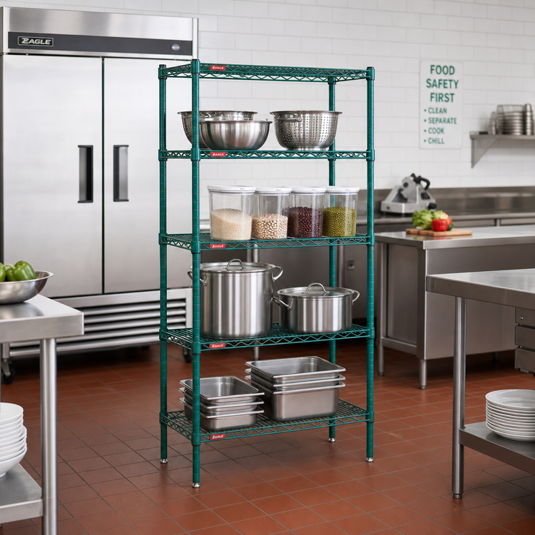 Product image #2 for Eagle Group Valu-Gard Stationary 4-Tier Starter Wire Shelving Unit, 24 x 18 x 74 Inches, Green Epoxy