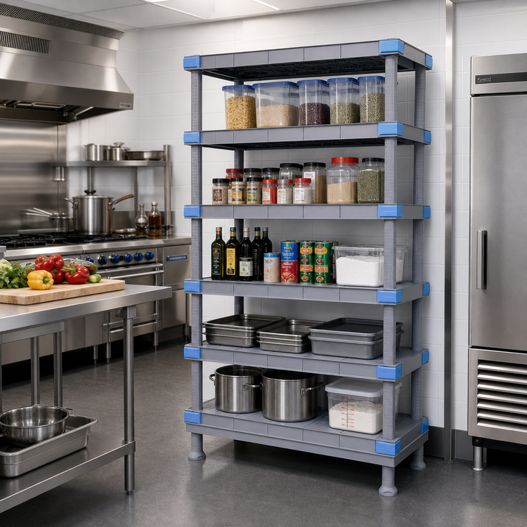 Product image #2 for Millenia 54 Inch x 21 Inch x 74 Inch Polymer Solid Shelving Starter Unit with 5 Shelves and Dunnage Stand