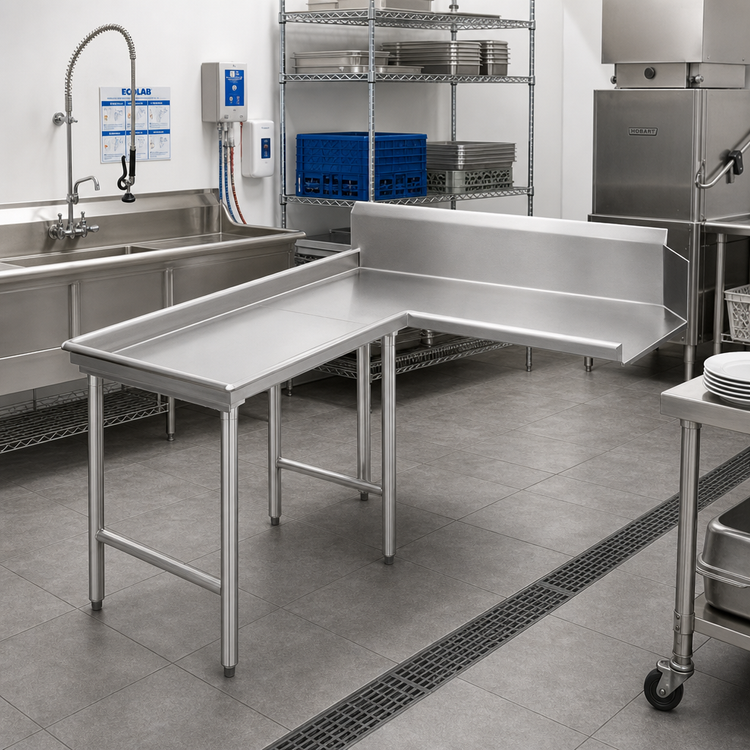 Product image #2 for Advance Tabco DTC-G30-72L Island L-Shaped Clean Dishtable, Right-to-Left, 71-Inch, 14-Gauge 304 Stainless Steel
