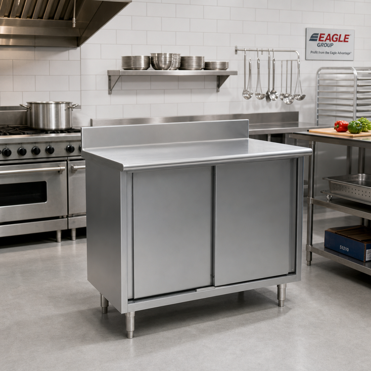Product image #2 for Eagle Group Spec-Master Sliding-Door Enclosed Worktable Cabinet Base, 60 x 30 Inches, 4-1/2 Inch Backsplash