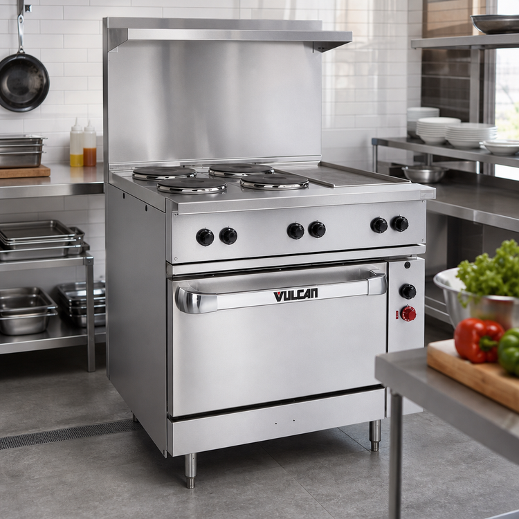 Product image #3 for 36-Inch Electric Restaurant Range with 2 Hot Tops, 12-Inch Griddle, and Standard Oversized Oven