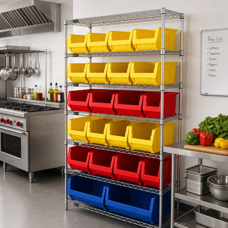 Product image #2 for Quantum 36 x 24 x 74 Inch Chrome Plated Stationary Bin Wire Shelving System with 7 Shelves