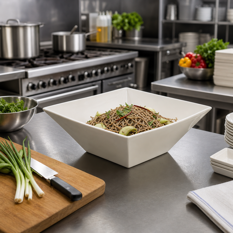 Product image #2 for American Metalcraft Prestige 85 oz. White Square Porcelain Dinner Bowl
