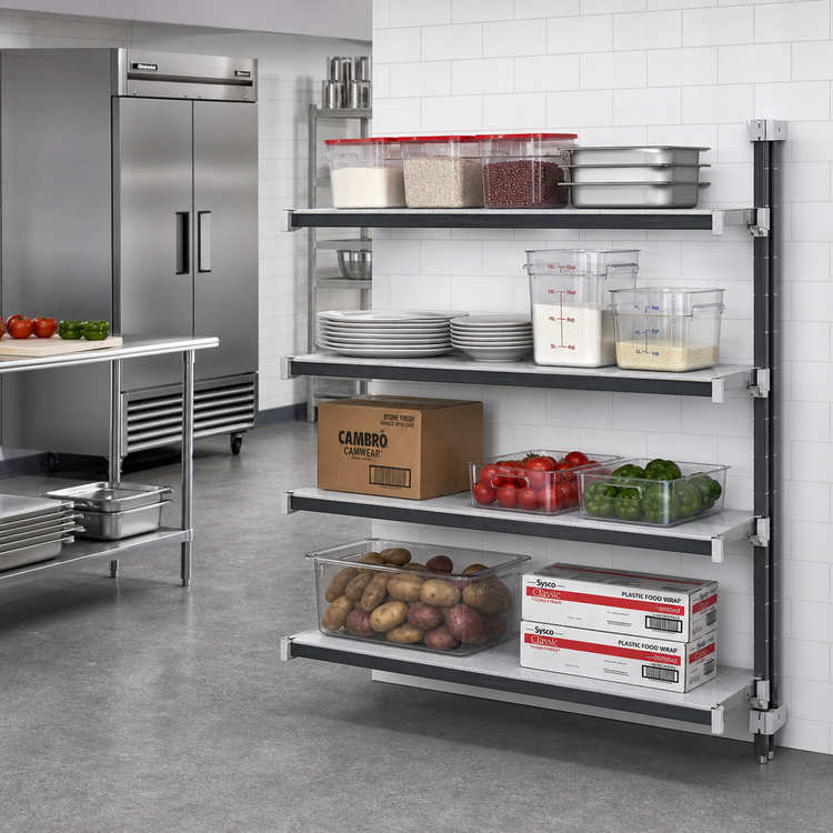 Product image #2 for Cambro Camshelving Elements XTRA Stationary Add-On 4-Shelf Solid Polymer Shelving Unit, 54 x 24 x 64 Inch, Speckled Gray