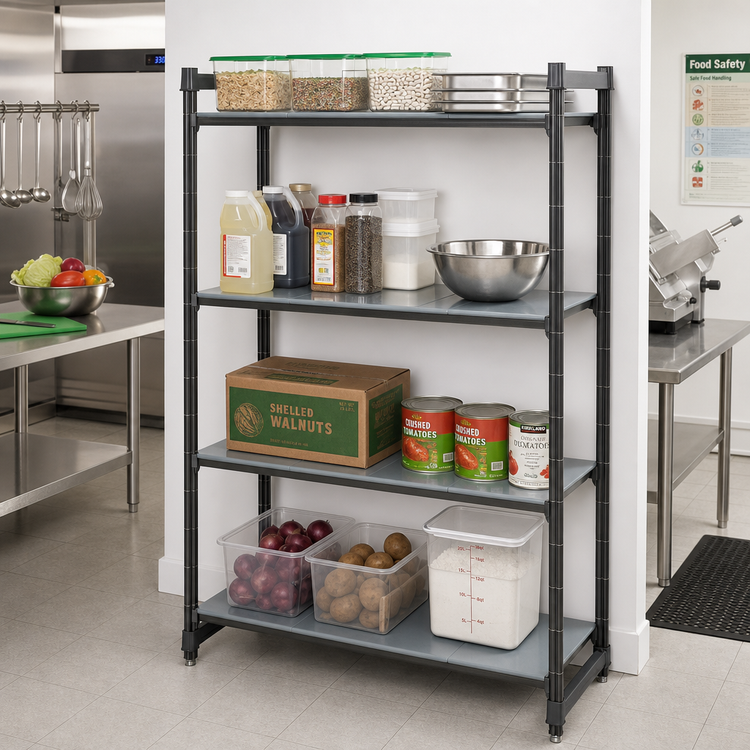 Product image #2 for Cambro Camshelving Basics Plus 4-Tier Solid Stationary Starter Unit, 18 x 54 x 64 Inches, Brushed Graphite