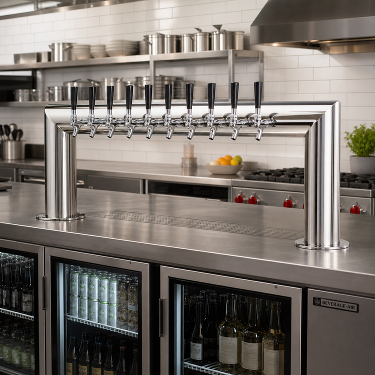 Product image #2 for Micro Matic Pass-Thru Countertop Glycol-Cooled 2-Column Draft Beer Tower with 10 Stainless Steel Faucets