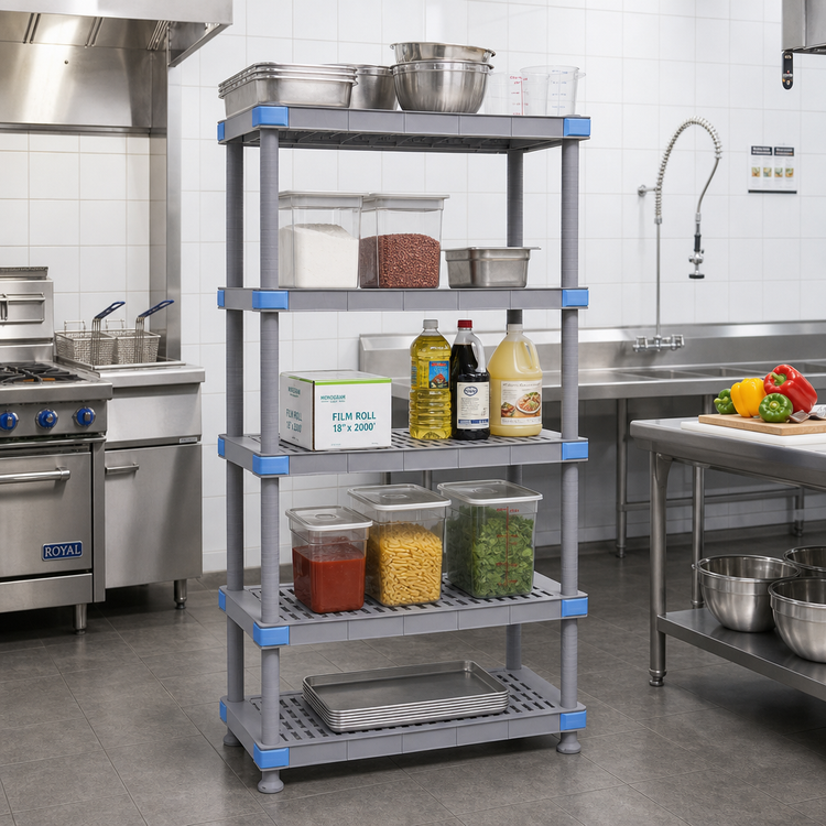 Product image #2 for Quantum Millenia 5-Shelf Open Grid Polymer Shelving Starter Unit, 30 x 21 x 62 Inches, Gray
