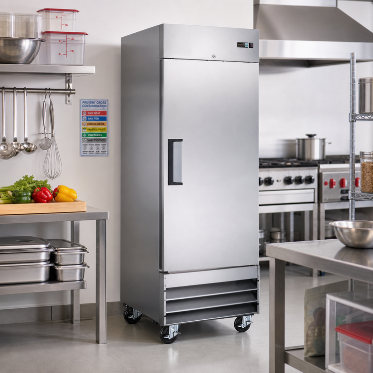 Product image #2 for Omcan USA 23 Cu. Ft. One-Section Bottom-Mount Self-Contained Reach-In Freezer with Solid Hinged Door