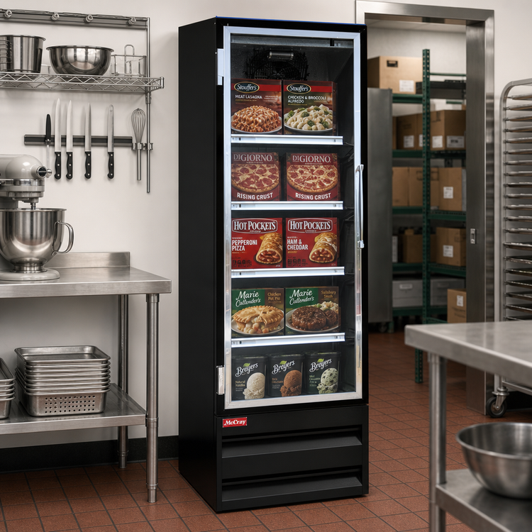 Product image #2 for Howard-McCray One-Section 22 Cu. Ft. Glass Door Frozen Food Merchandiser Freezer, Bottom-Mount Self-Contained, Hinged Door