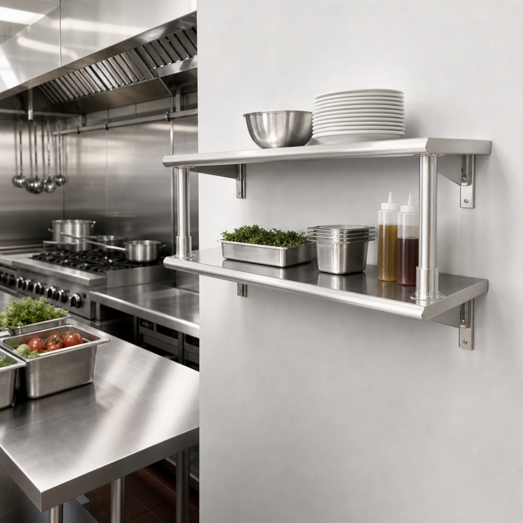 Product image #2 for Eagle Group Pass-Thru Shelf with Overshelf, 36"W x 18"D, Wall-Mounted Stainless Steel