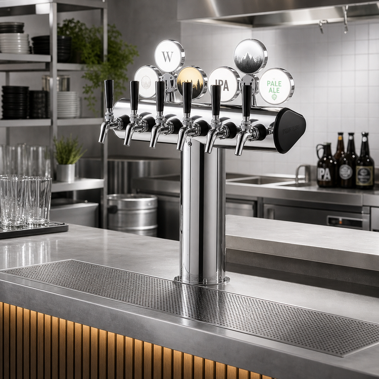 Product image #2 for Illuminated Winged Bridge Countertop Draft Tower, 8 Faucets, Polished Chrome, Glycol-Cooled