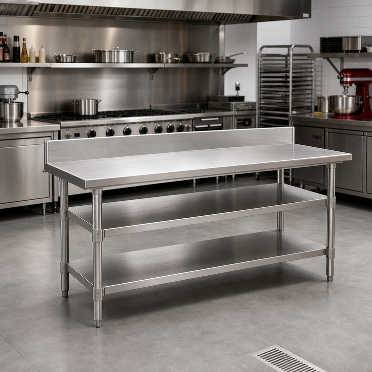 Product image #2 for Adjustable 84 x 30 Inch 18-Gauge 304 Stainless Steel Work Table Undershelf for Uni-Lok Hat Channel Frame Tables
