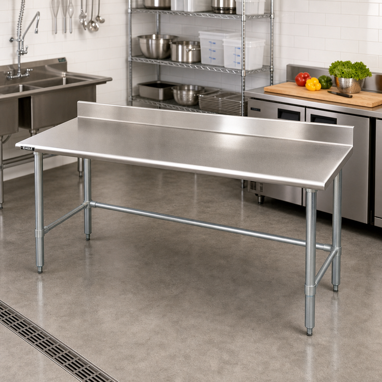 Product image #2 for Eagle Group Budget Series 120" x 24" 430 Stainless Steel Work Table with 4-1/2" Backsplash and Galvanized Tubular Base