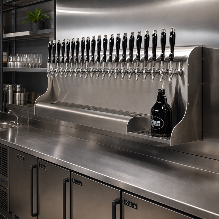 Product image #2 for Perlick 20-Faucet Wall-Mount Glycol-Cooled Modular Draft Beer Dispensing Tower, Stainless Steel, Bottom Exit