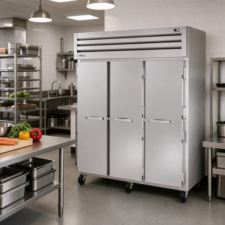 Product image #2 for True SPEC SERIES Three-Section Reach-In Solid Swing Door Freezer, -10°F, Top-Mounted Self-Contained Refrigeration