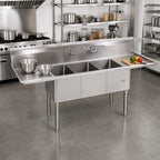 Thumbnail image #2 for John Boos E3S8-2030-14T24-X 3-Compartment Stainless Steel Sink with Left & Right Drainboards, 108-Inch, 14-Inch Deep Bowls, Galvanized Legs