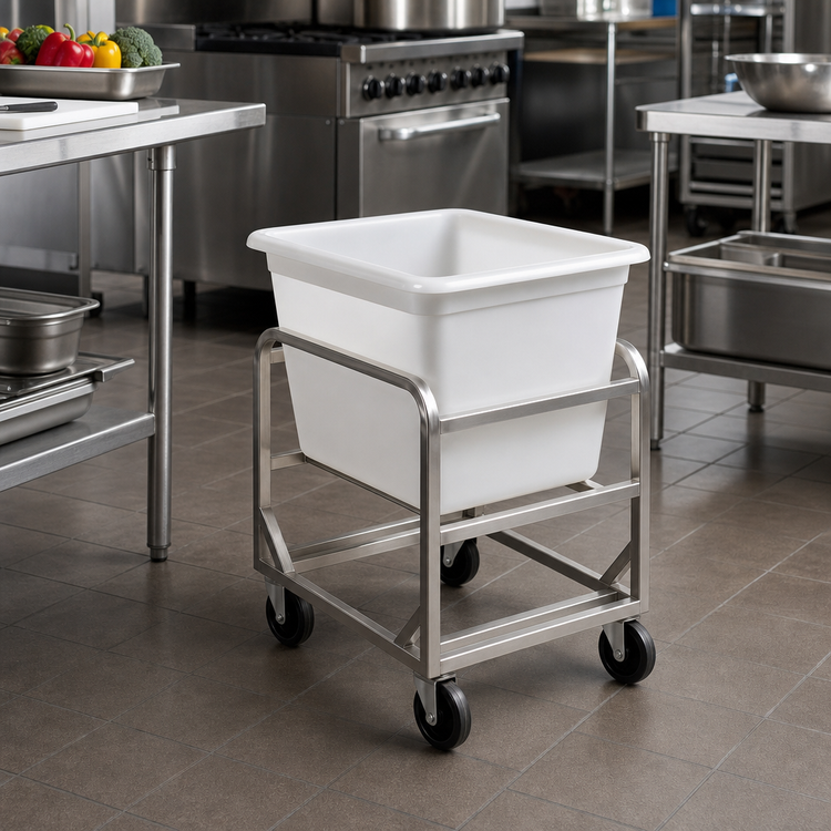 Product image #2 for 8 Bushel Stainless Steel Frame Bulk Poly Cart with 5-Inch Swivel Casters