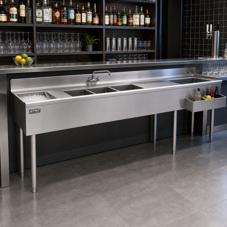 Product image #2 for Eagle 2200 Series 9-Foot Underbar Combination Unit with 4-Compartment Sink and Left Ice Bin