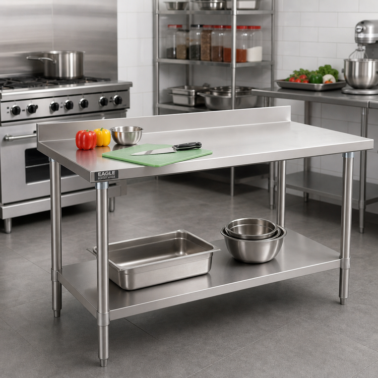 Product image #2 for Eagle Group Budget Series 30" x 24" 430 Stainless Steel Work Table with Rear Upturn and Adjustable Undershelf