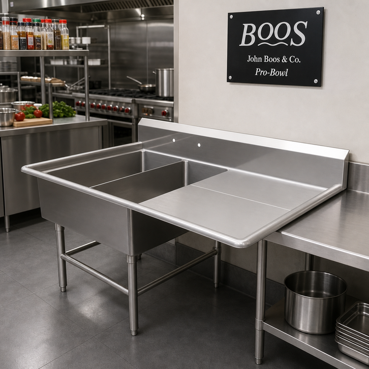 Product image #2 for John Boos Pro-Bowl 2-Compartment Platter Sink with 30-Inch Right Drainboard and 10-Inch Backsplash