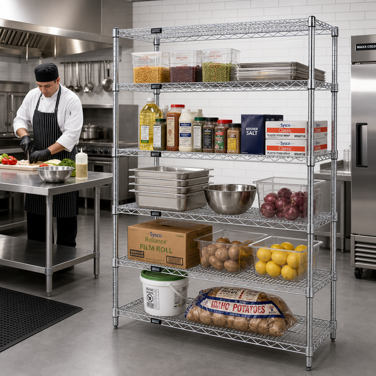Product image #2 for Quantum 60"W x 30"D x 54"H Chrome-Plated Wire Shelving Starter Kit with 5 Shelves