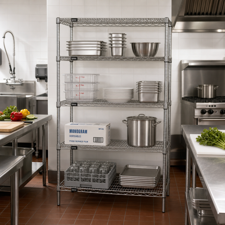 Product image #2 for Quantum Stationary Wire Shelving Starter Kit, 54W x 21D x 74H, 4 Shelves, 304 Stainless Steel