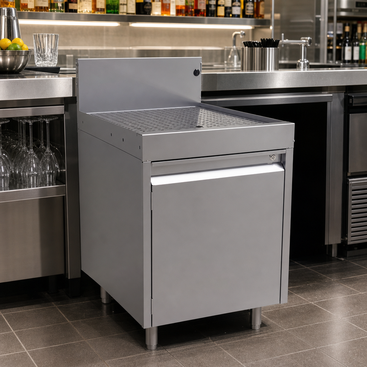 Product image #2 for Glastender Underbar Drainboard Cabinet Base with Hinged Door, 18-Inch W x 24-Inch D, Stainless Steel