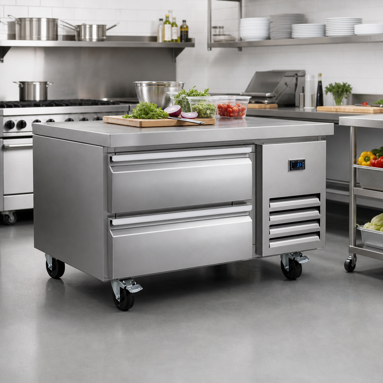 Product image #2 for Serv-Ware 38 Inch Wide 2-Drawer Refrigerated Chef Base with Self-Contained Side-Mounted Refrigeration