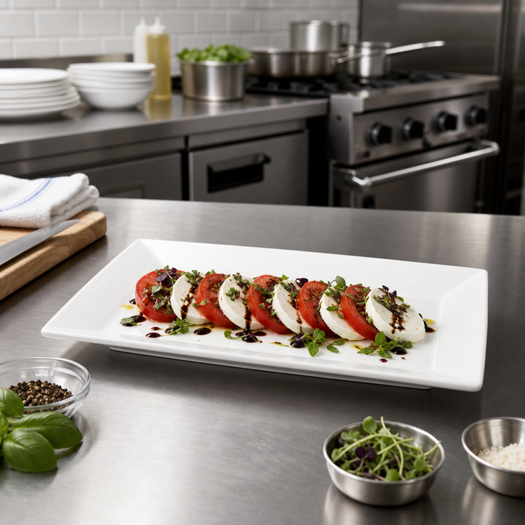 Product image #2 for Winco Royalsquare Rectangular Porcelain Platter, 13 x 7-1/4 x 1 Inch, White