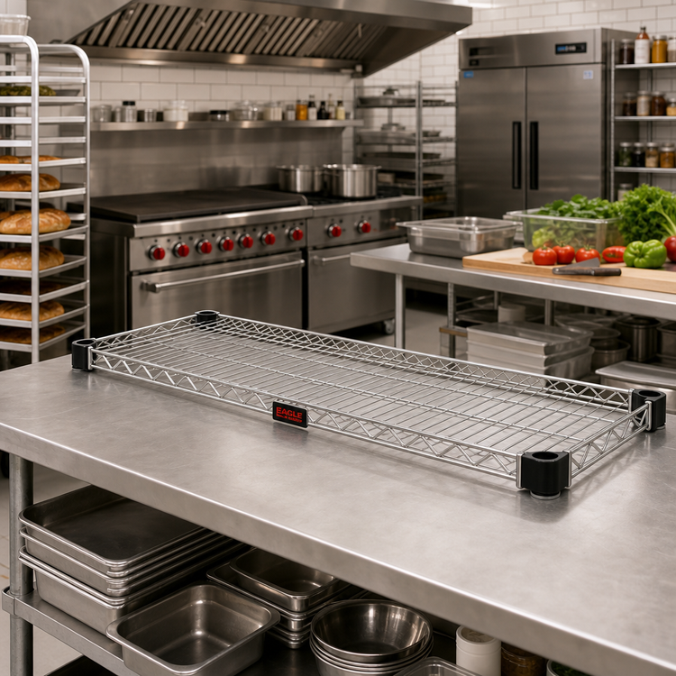 Product image #2 for EAGLEbrite Quad-Adjust 60 Inch x 24 Inch Commercial Wire Shelf, Zinc Finish, 600 lb Capacity