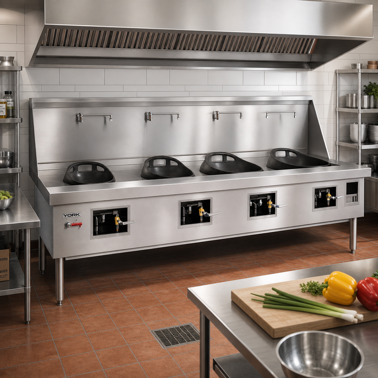Product image #2 for York Y-4-STD 4-Chamber Gas Chinese Wok Range with Water-Cooled Top