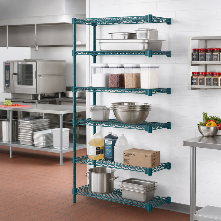 Product image #2 for EagleGard 5-Tier Add-On Wire Shelving Unit with QuadTruss Shelves, 24"W x 18"D x 86"H, Blue-Green Hybrid Epoxy