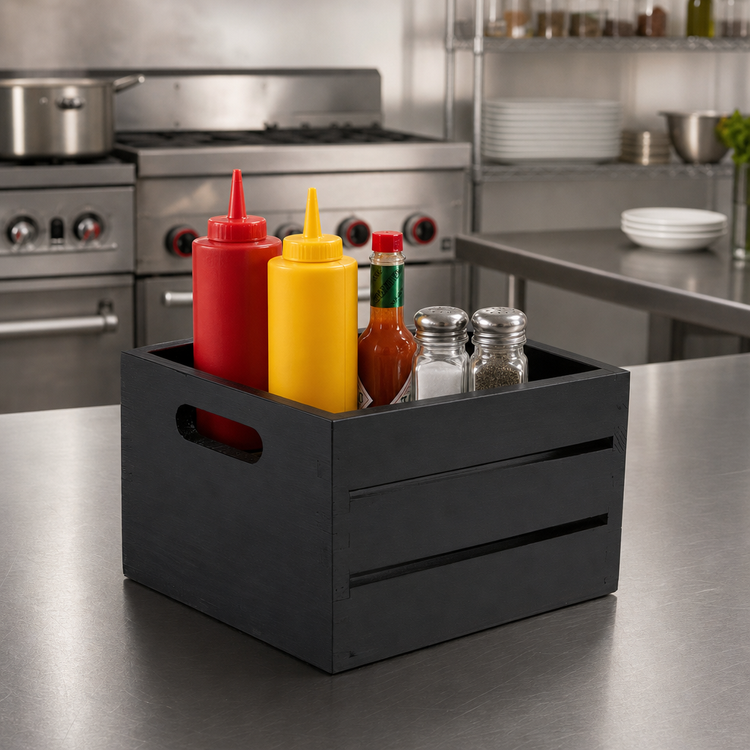 Product image #2 for American Metalcraft Black Wood 1-Section Rectangular Condiment Caddy