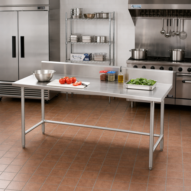 Product image #2 for Advance Tabco 84-Inch x 24-Inch 16-Gauge 304 Stainless Steel Work Table with 5-Inch Backsplash