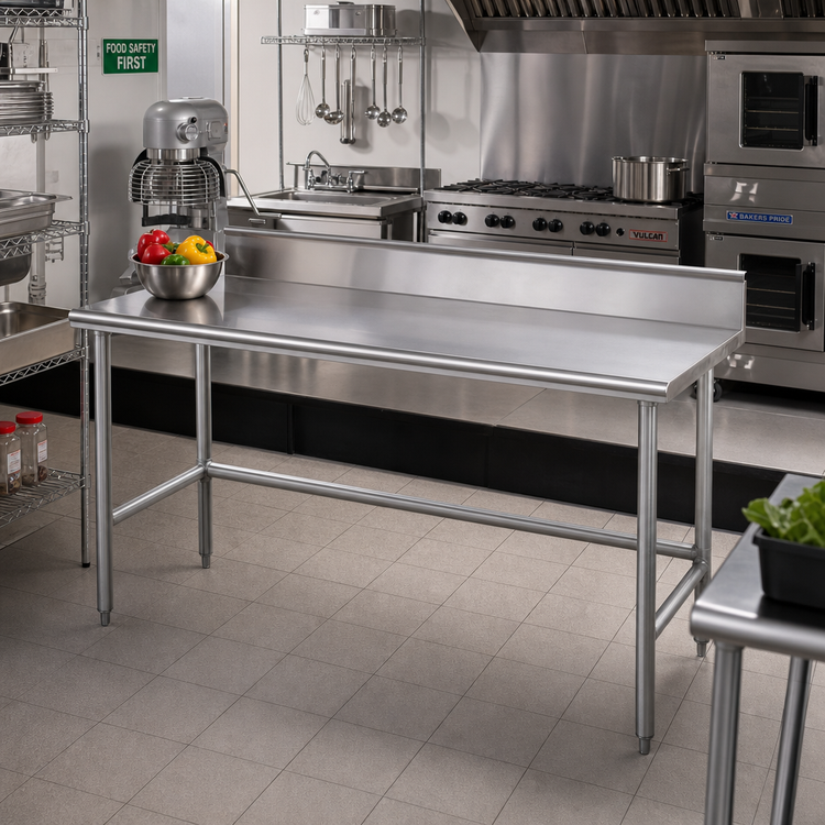 Product image #2 for Advance Tabco 84-Inch x 24-Inch 16-Gauge 304 Stainless Steel Work Table with 5-Inch Backsplash