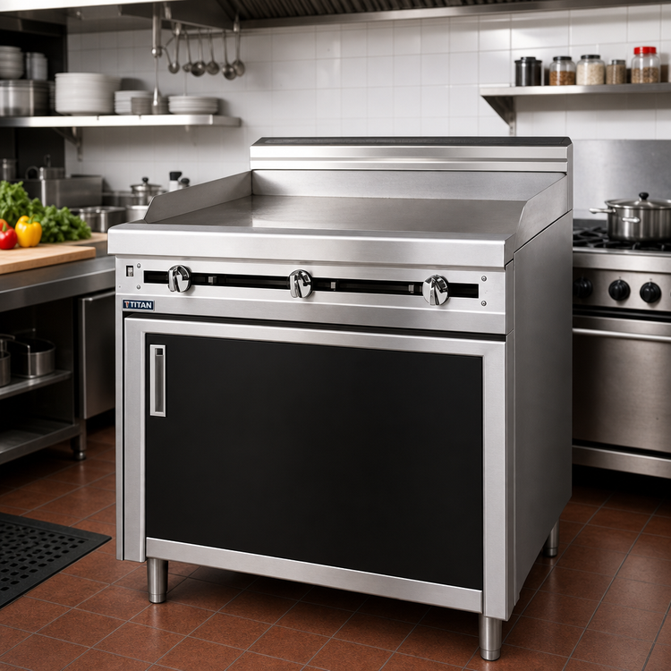 Product image #2 for Titan JTRH-48GT 48" Heavy-Duty Gas Griddle Range with Cabinet Base