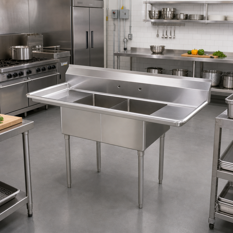 Product image #2 for 84-Inch 2-Compartment 304 Stainless Steel Sink with Left and Right Drainboards