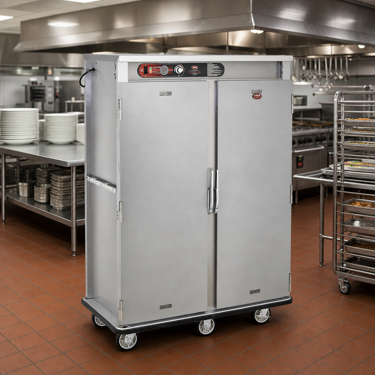 Product image #3 for FWE E-Series E-1200 Heated Banquet Transport & Serve Cabinet Cart, Double Door, 120-Covered-Plate Capacity