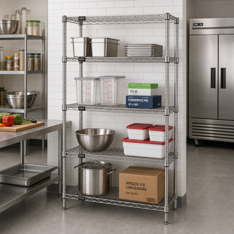 Product image #2 for Quantum 36 Inch W x 21 Inch D x 86 Inch H Stationary Wire Shelving Starter Kit, 4 Shelves, 304 Stainless Steel